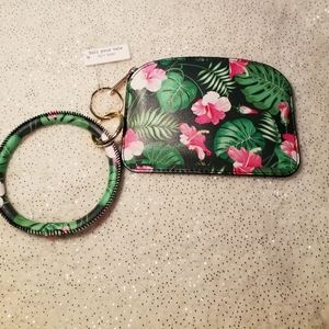 Green and Pink Hawaiian print wristlet